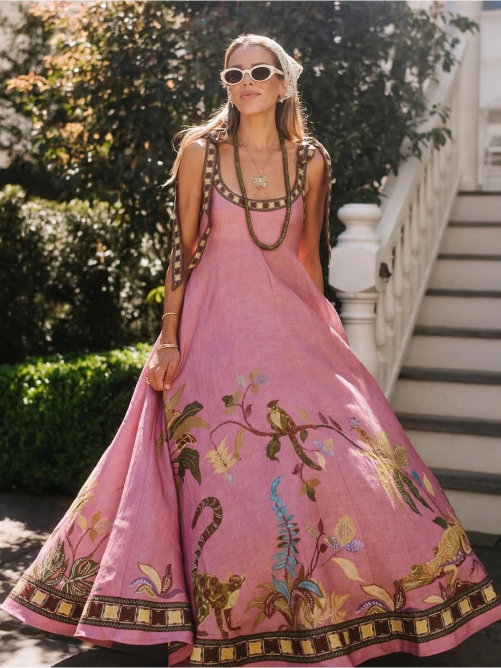 ALÉMAIS Zuri Linen Ballet Midi Sundress Pink Floral Tie-Shoulder size US 2 - Picture 5 of 9